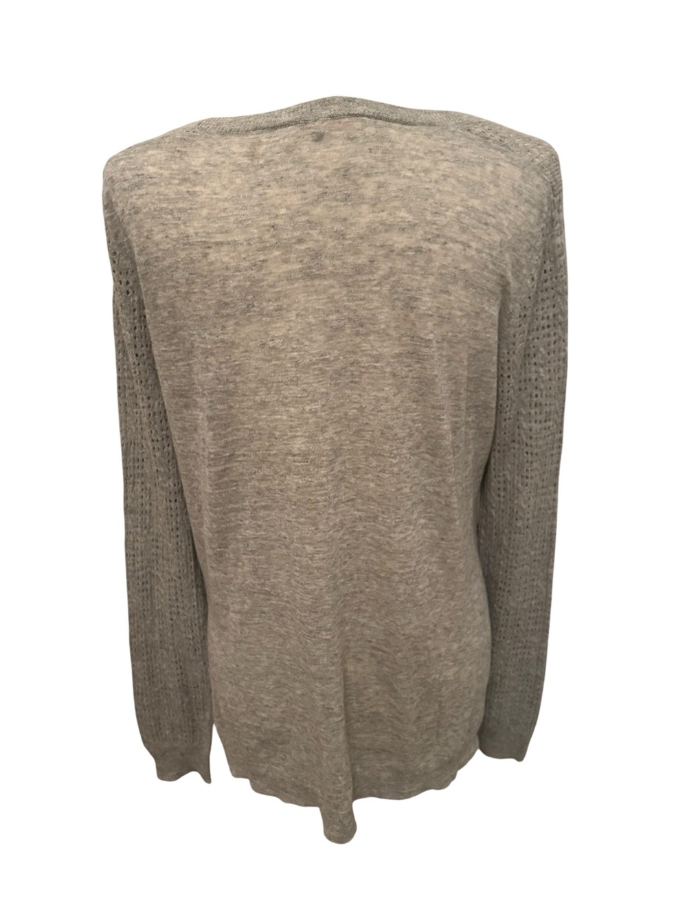 REBECCA TAYLOR Gray Open Knit Pointelle Sweater Sz L Quiet Luxury - Picture 7 of 11
